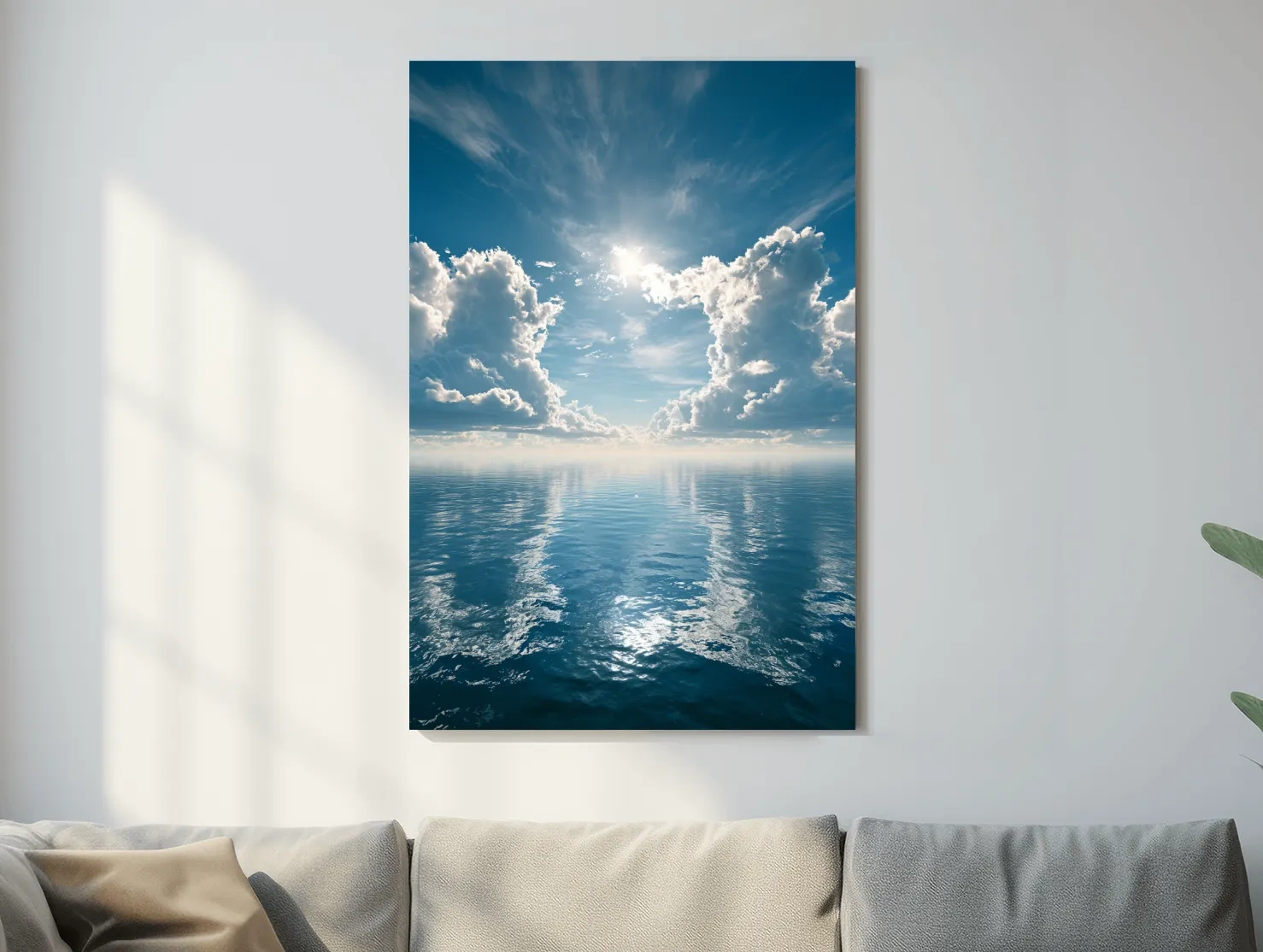 Serene Sunlit Ocean Clouds - Seascape Photography Wall Art