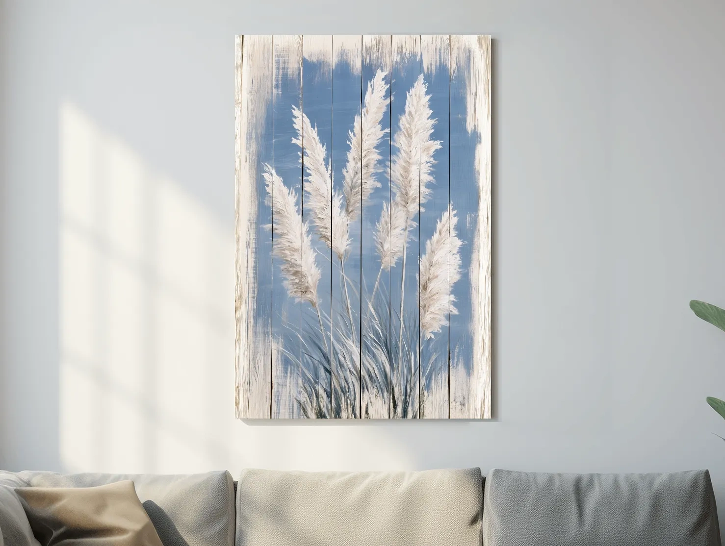 Coastal Pampas Seagrass Painting - Rustic Botanical Wall Art