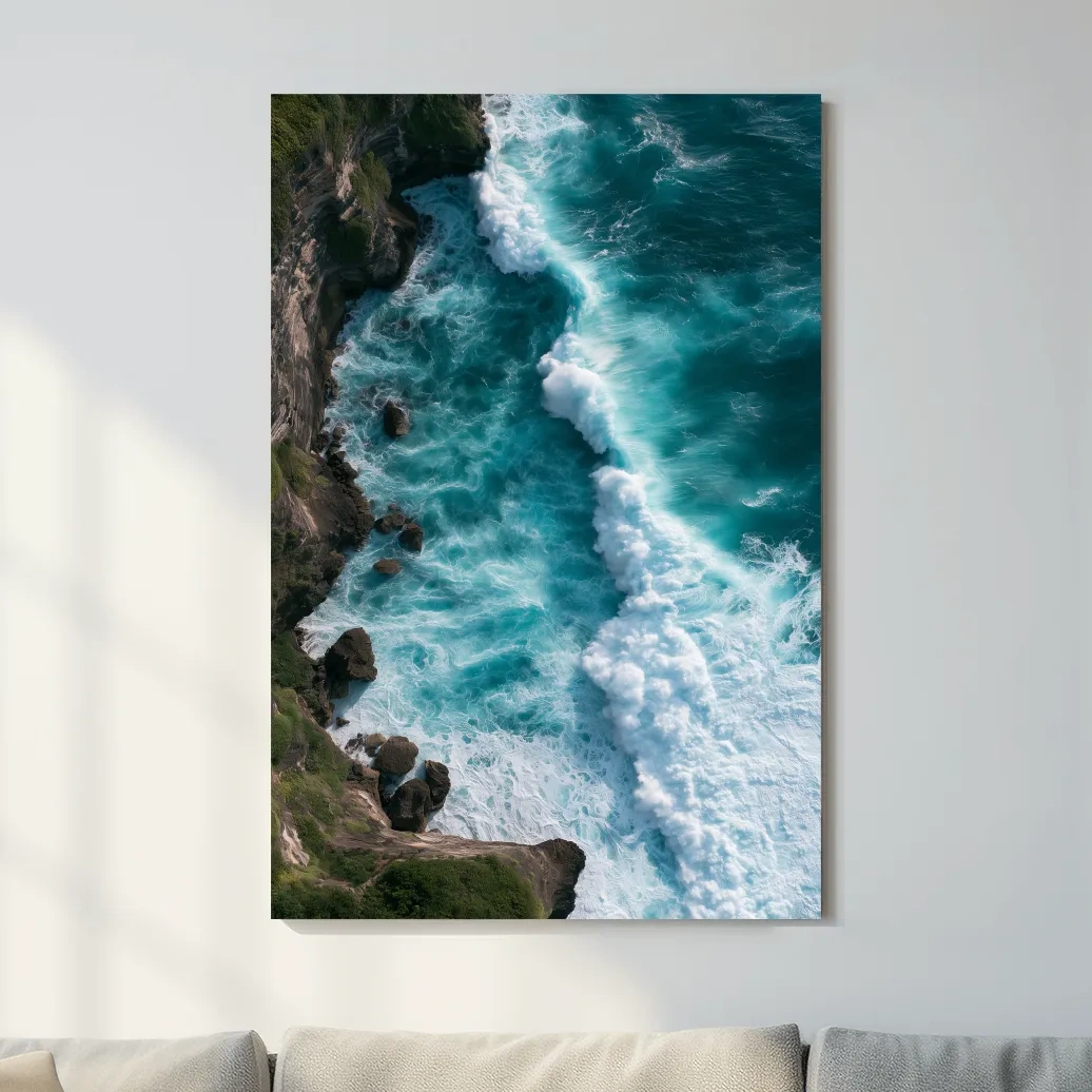 Aerial Tropical Cliff Waves - Abstract Photographic Ocean Wall Art