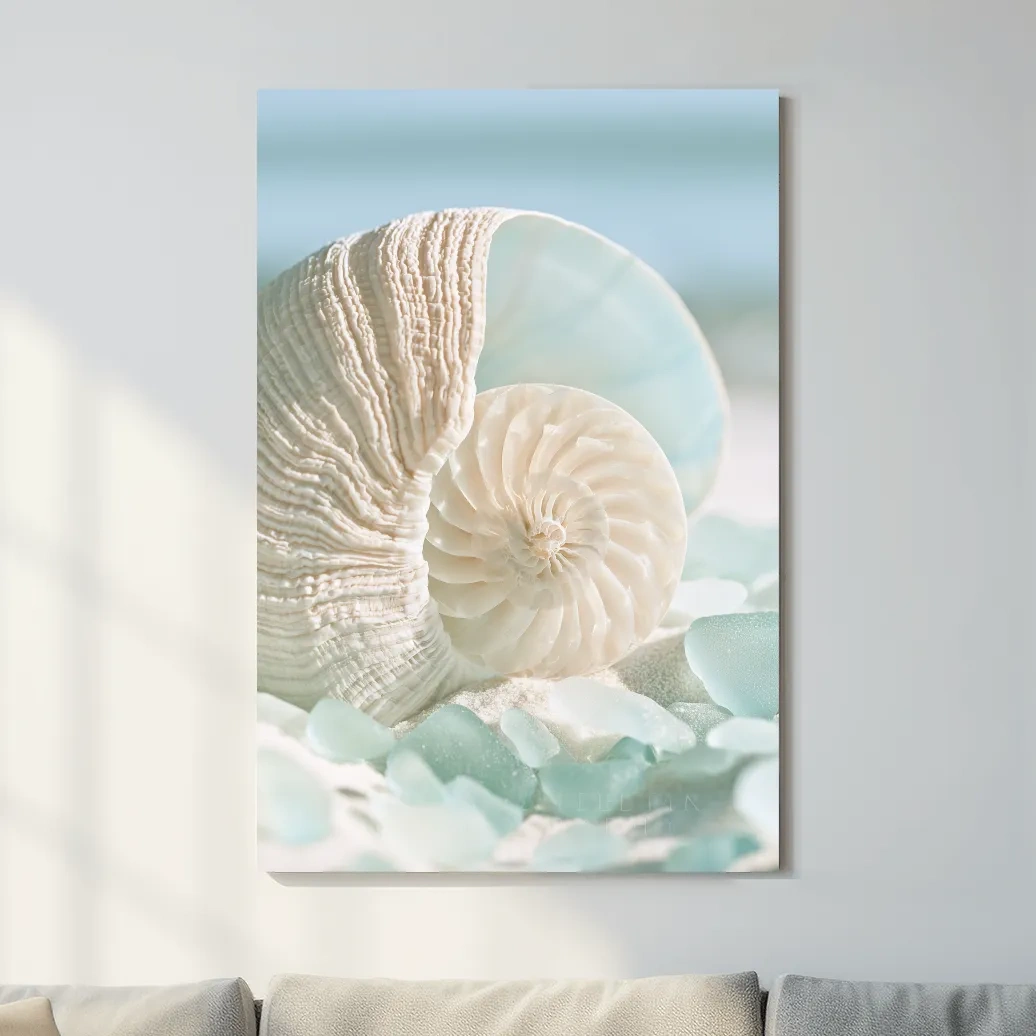 Nautilus Shell Sea Glass Still Life - Photographic Coastal Wall Art