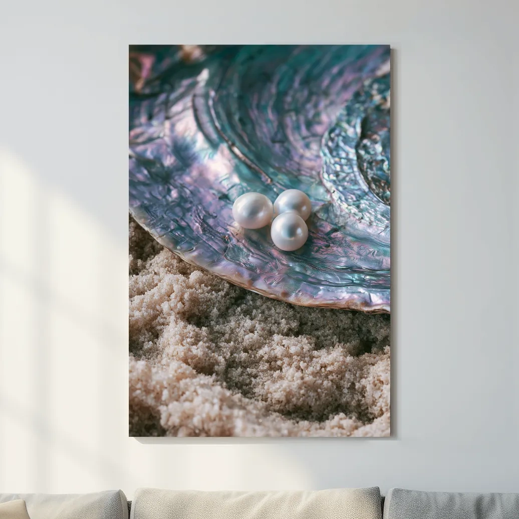 Iridescent Abalone Shell With Pearls - Photographic Coastal Still Life Wall Art