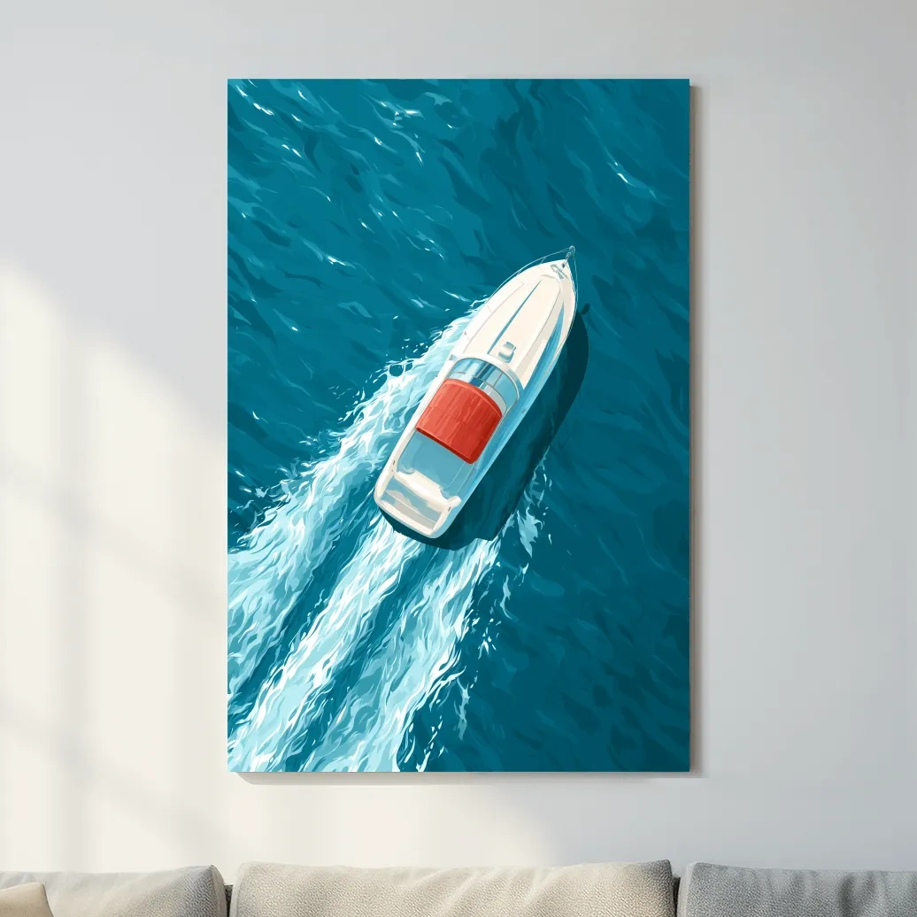 Aerial Speedboat Illustration - Mid-Century Ocean Wall Art
