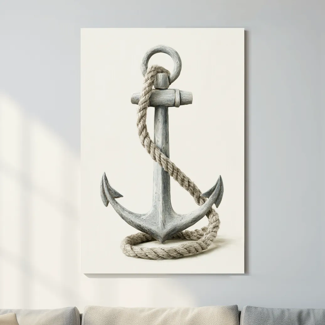 Hamptons Anchor and Rope Illustration - Minimalist Nautical Wall Art