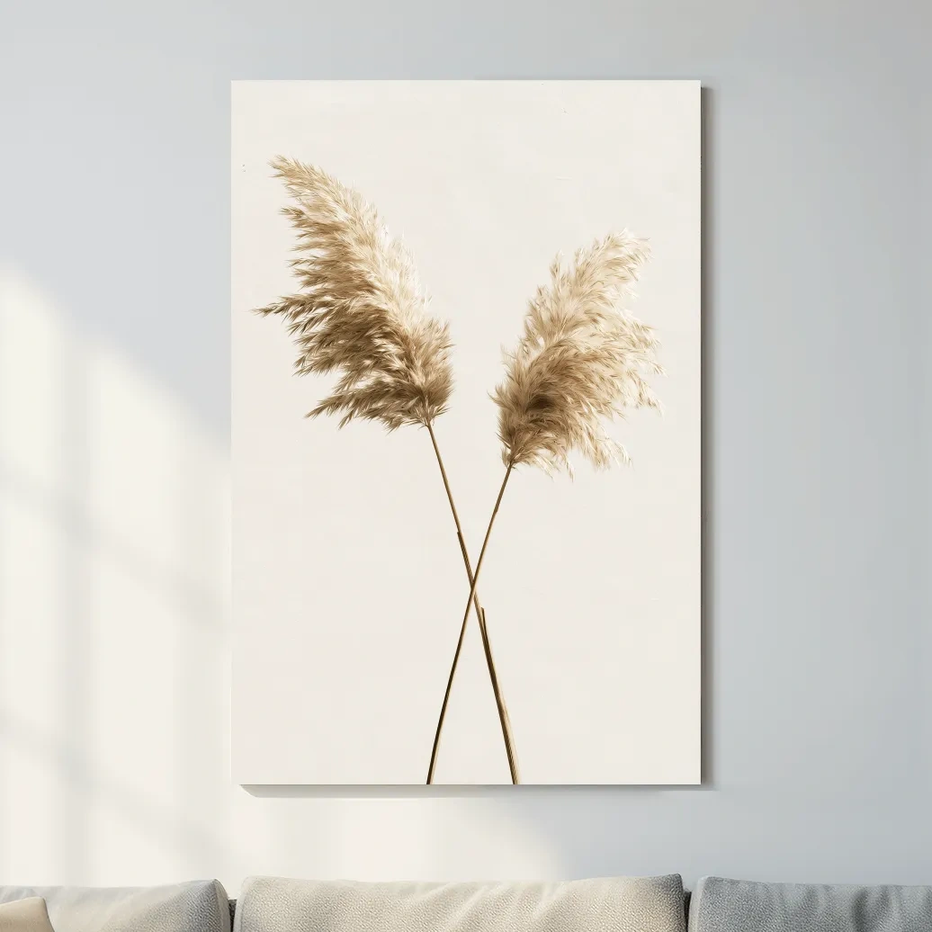 Minimalist Pampas Grass Illustration - Boho Coastal Botanical Wall Art