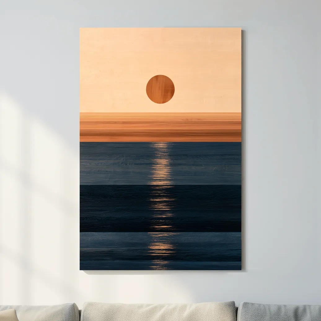 Minimalist Abstract Ocean Horizon - Mixed Media Sunset Wall Art