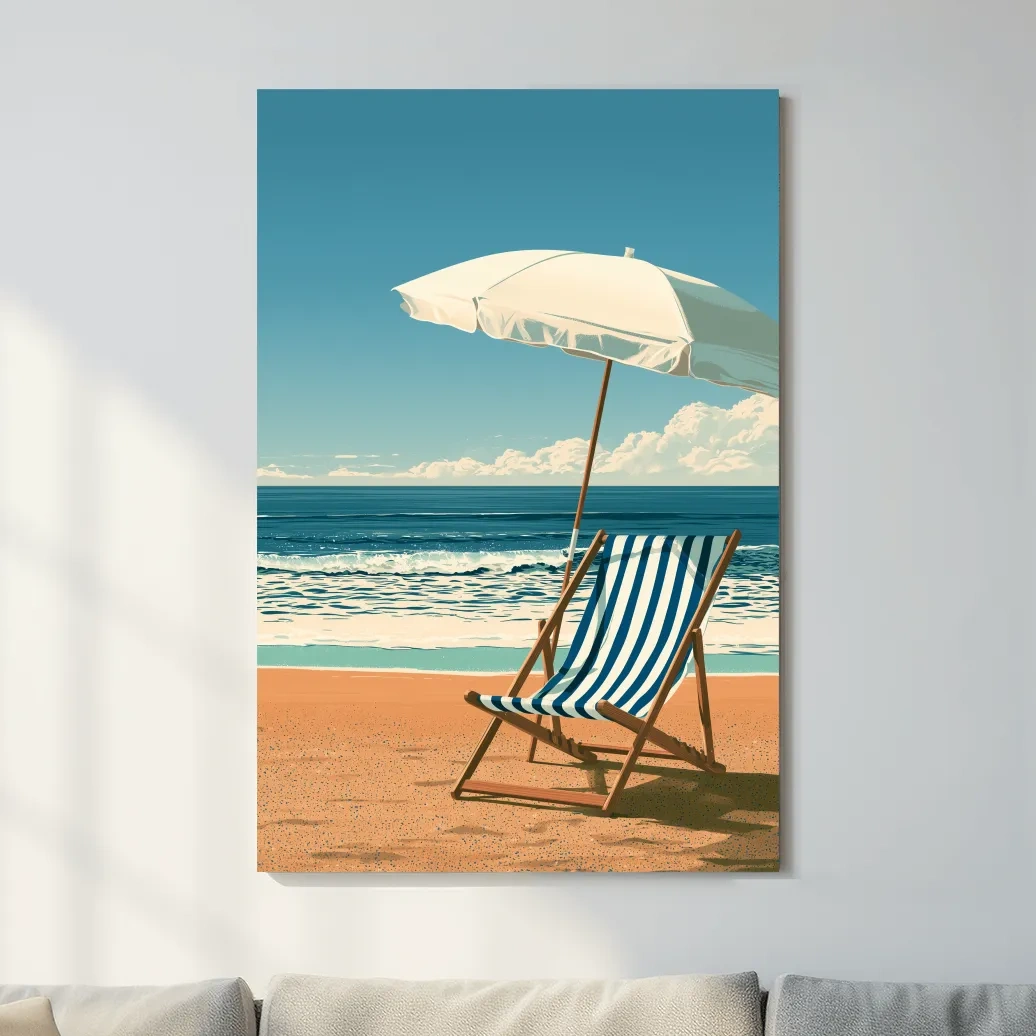 Mid-Century Beach Chair Umbrella - Retro Vector Wall Art