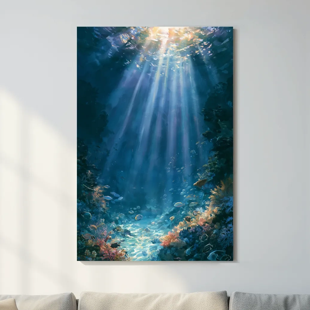 Sunlit Coral Reef Marine Life - Underwater Painting Wall Art