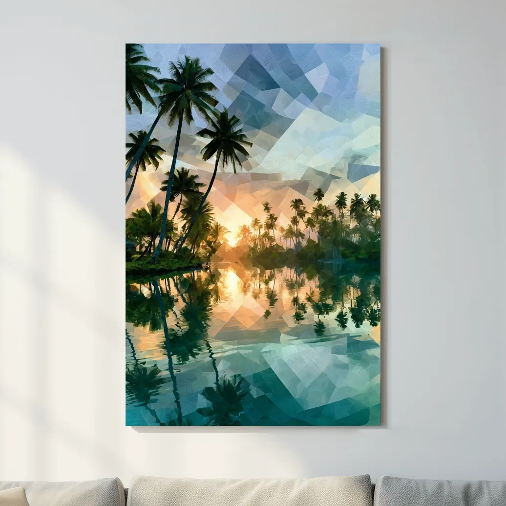 Tropical Lagoon Palm Trees - Abstract Sunset Painting Wall Art