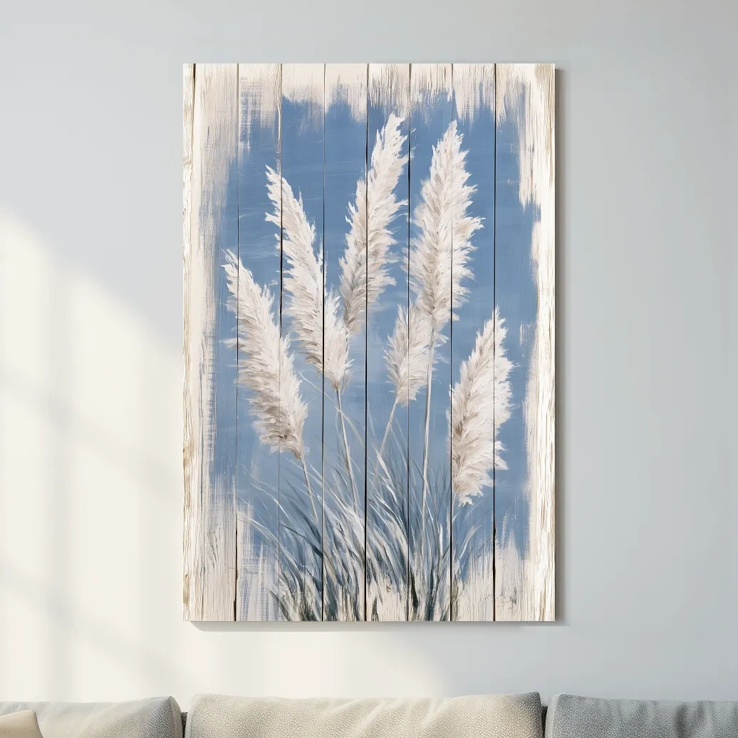 Coastal Pampas Seagrass Painting - Rustic Botanical Wall Art