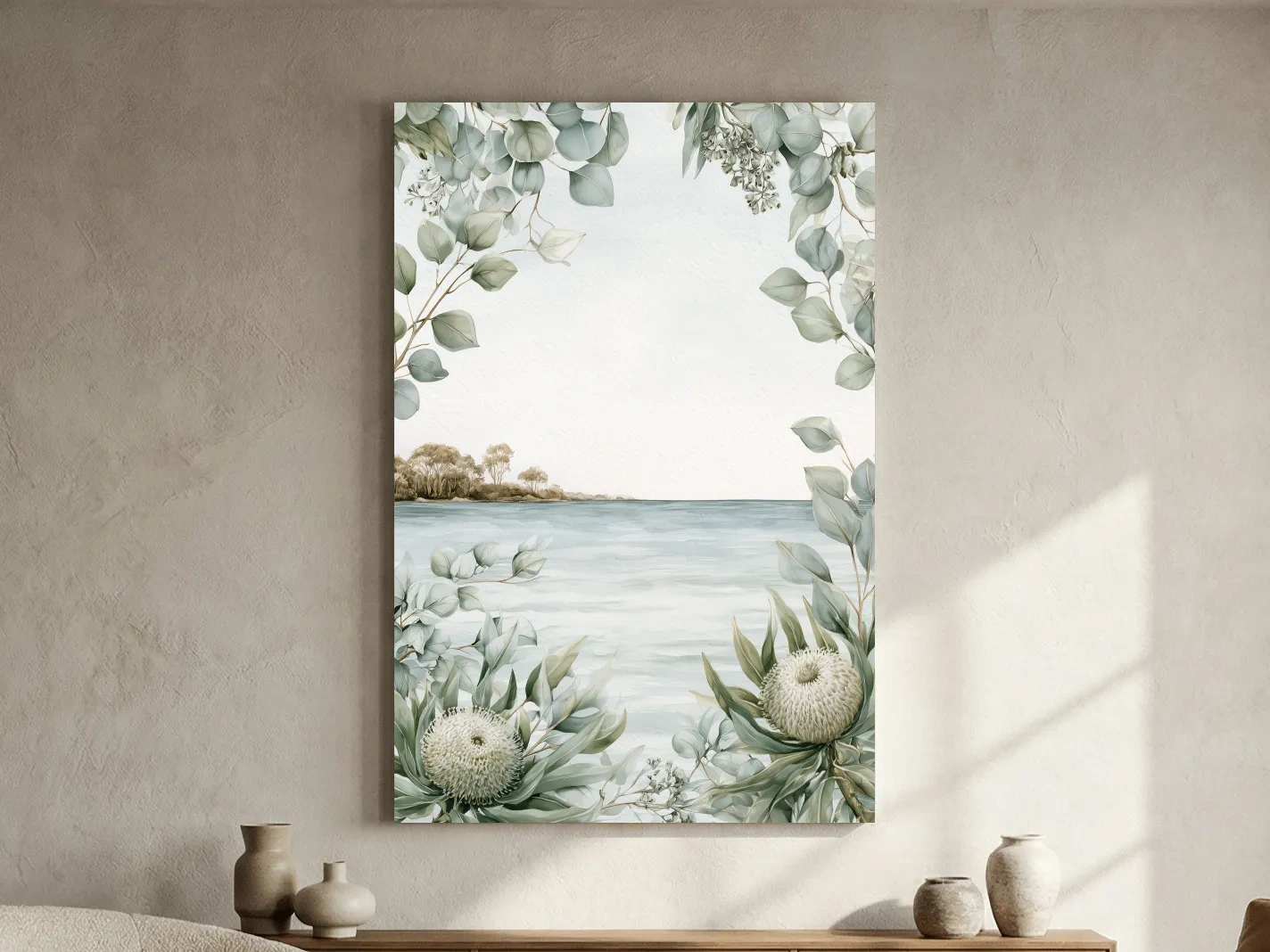 Coastal Eucalyptus And Banksia Painting - Serene Botanical Wall Art