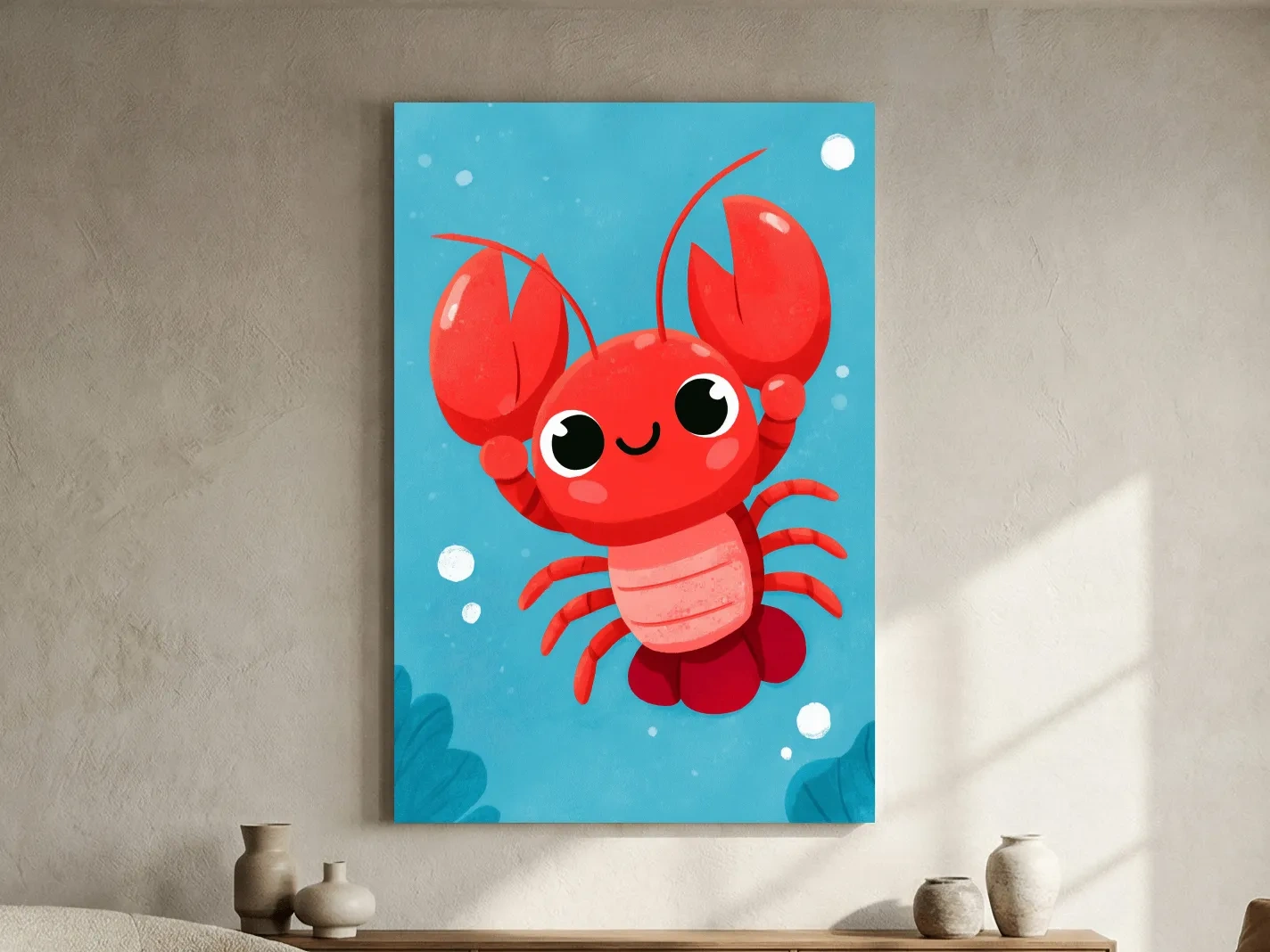 Cute Baby Lobster Underwater Illustration - Nursery Marine Life Wall Art