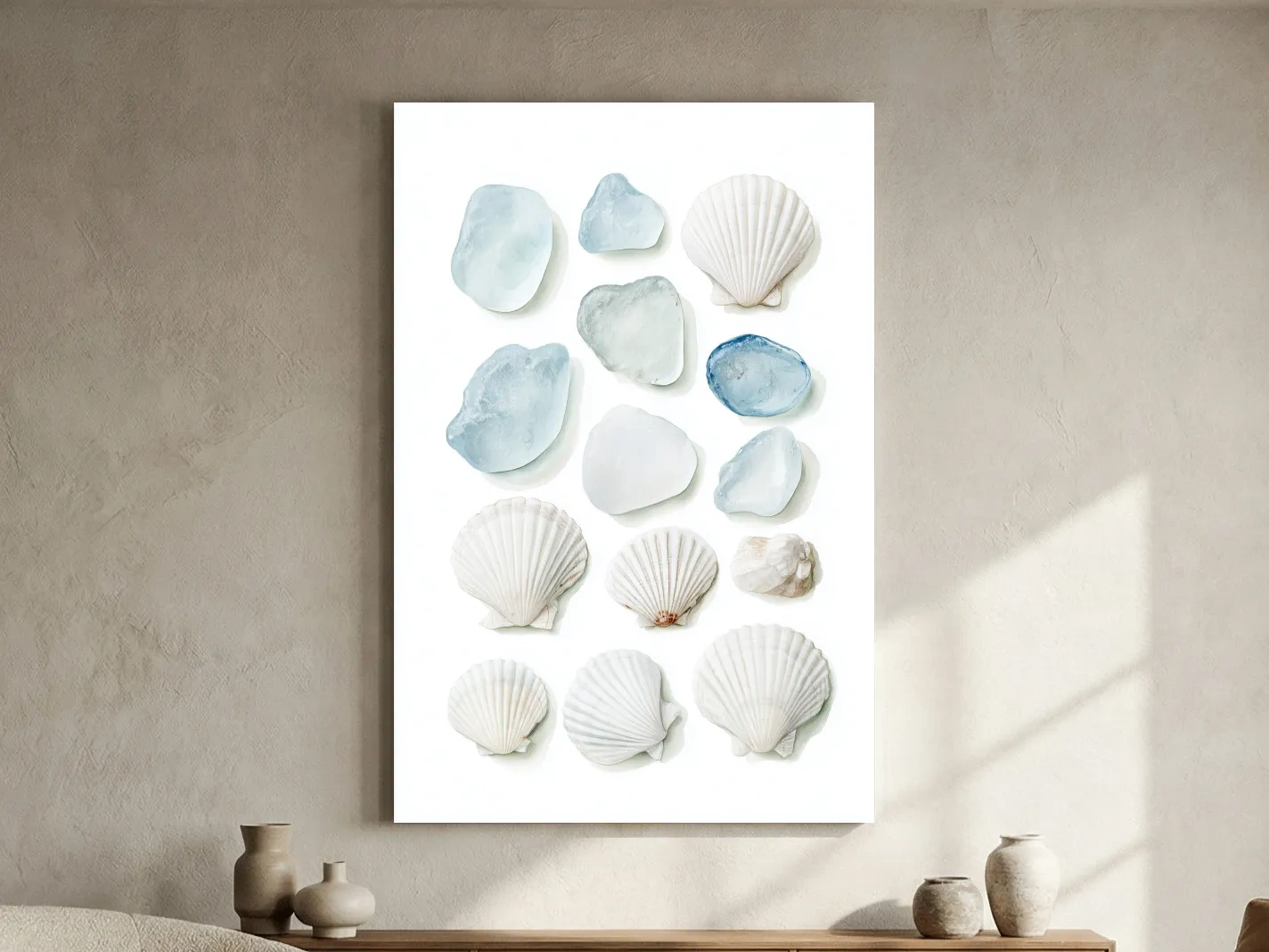 Sea Glass and Scallop Shell Collection - Minimalist Photographic Coastal Wall Art