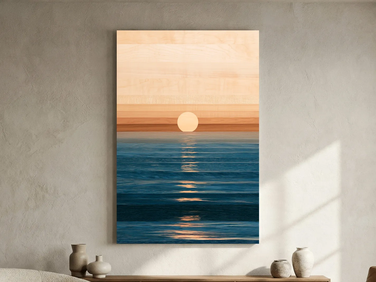 Minimalist Ocean Horizon Sunset - Mixed Media Wall Art