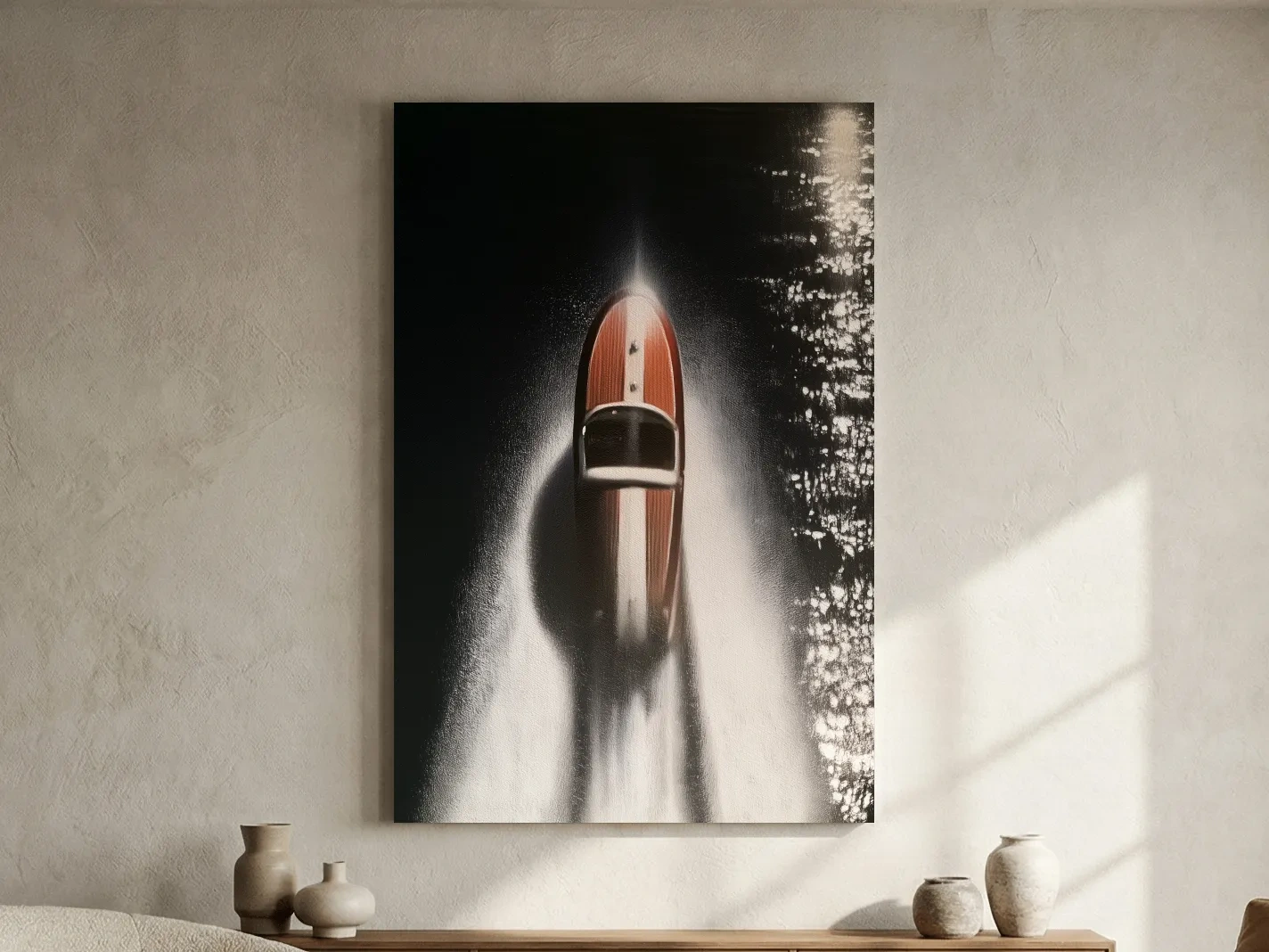Aerial Speedboat Painting - Dramatic Ocean Wall Art