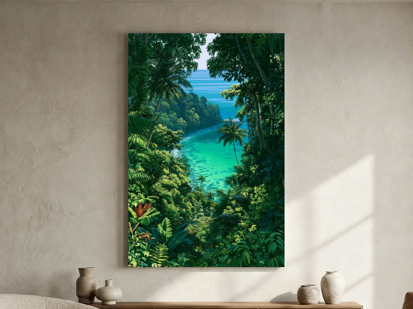 Lush Tropical Jungle Lagoon - Exotic Island Painting Wall Art