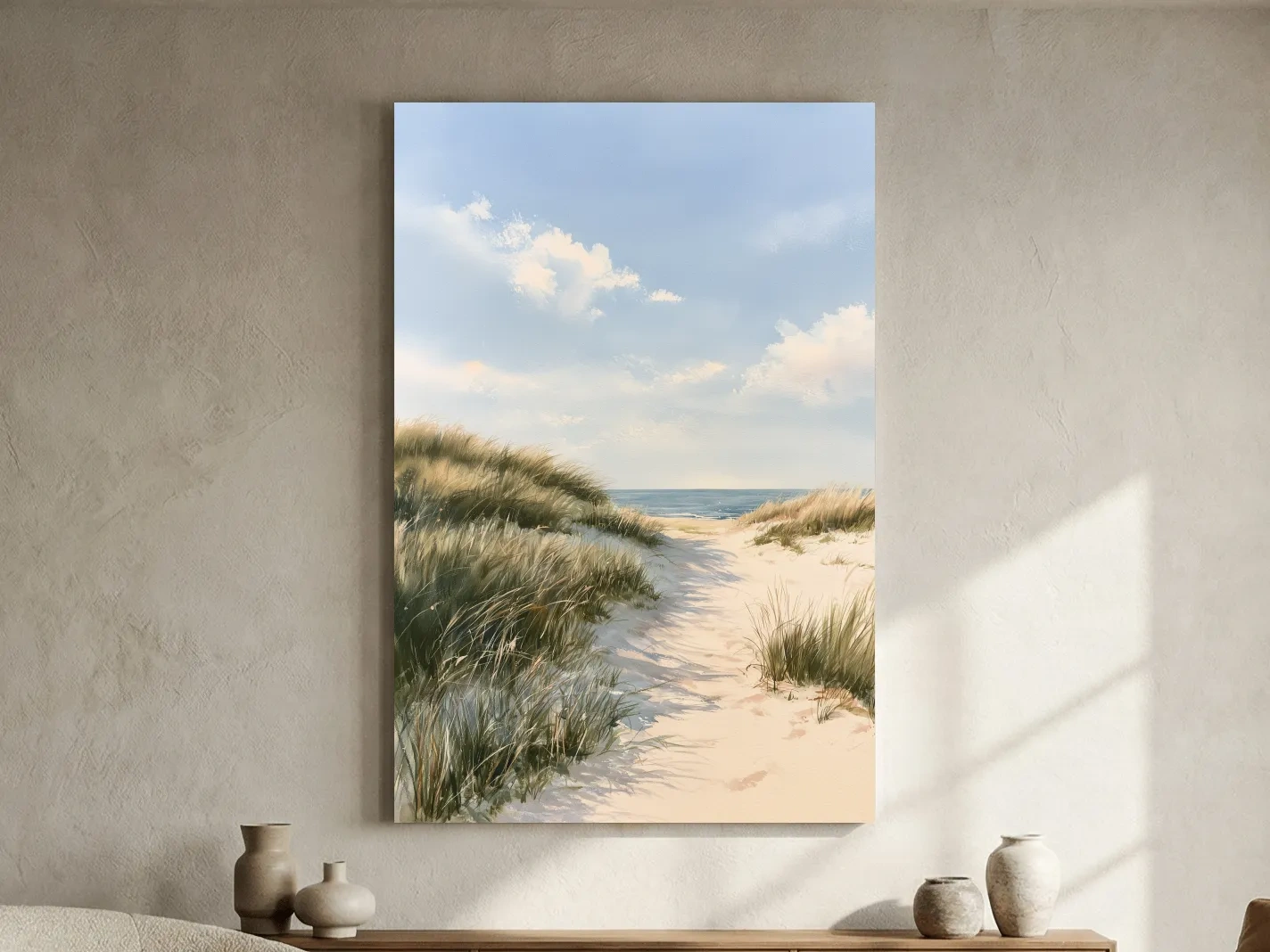 Serene Beach Dunes Seascape Painting - Coastal Landscape Wall Art
