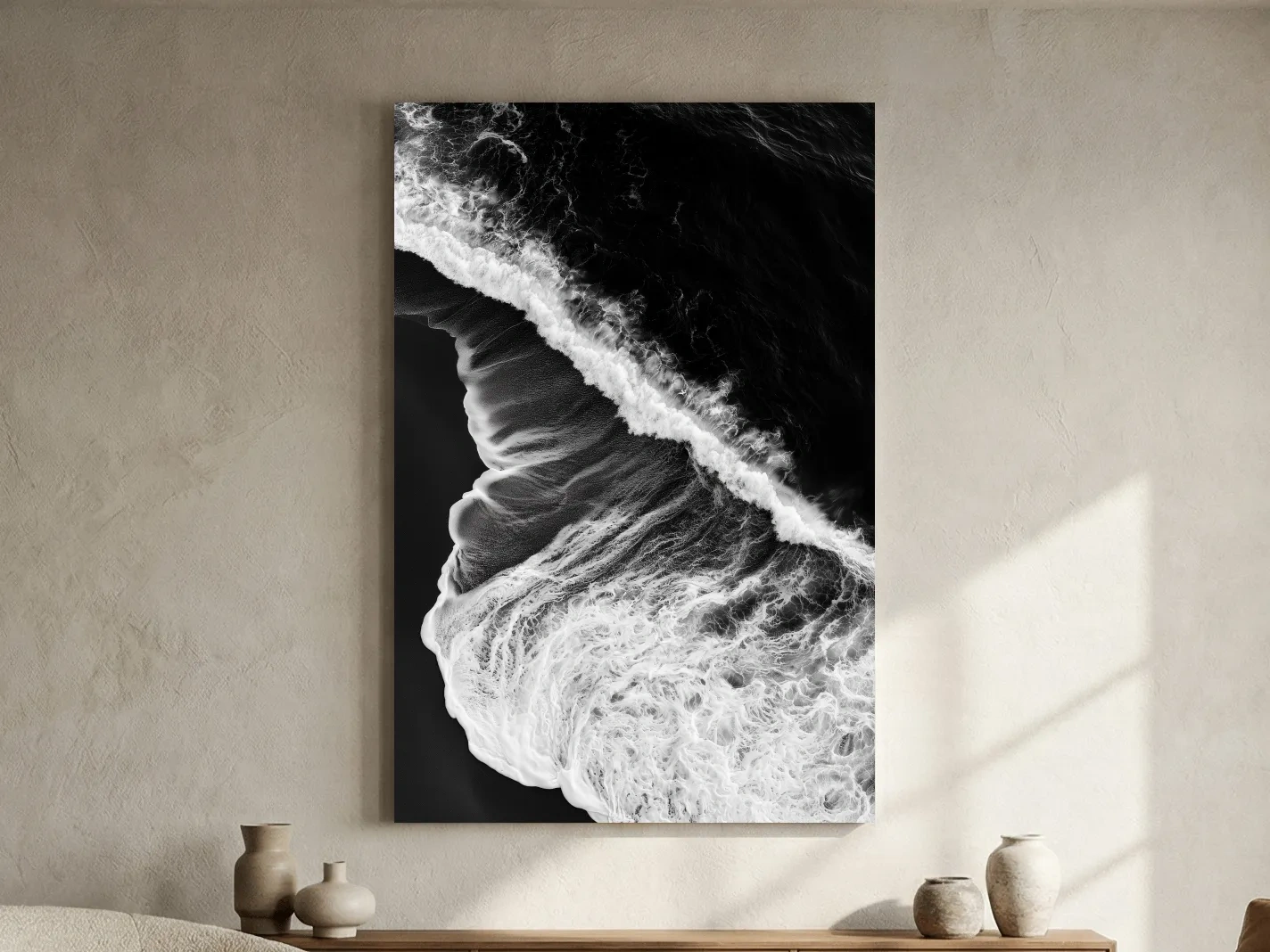 Abstract Aerial Crashing Waves - Black And White Photographic Ocean Wall Art