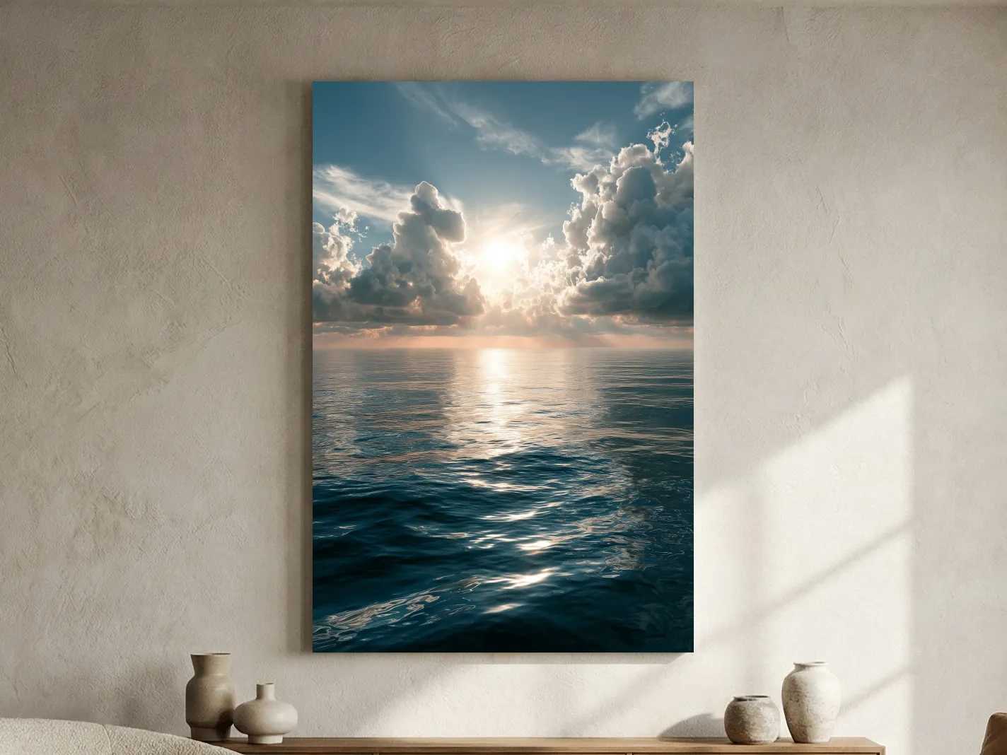 Dramatic Sunlit Ocean Horizon - Moody Seascape Wall Art