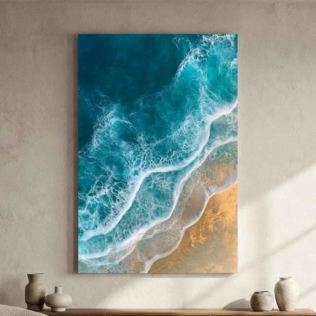 Aerial Tropical Shoreline - Abstract Mixed Media Ocean Wall Art