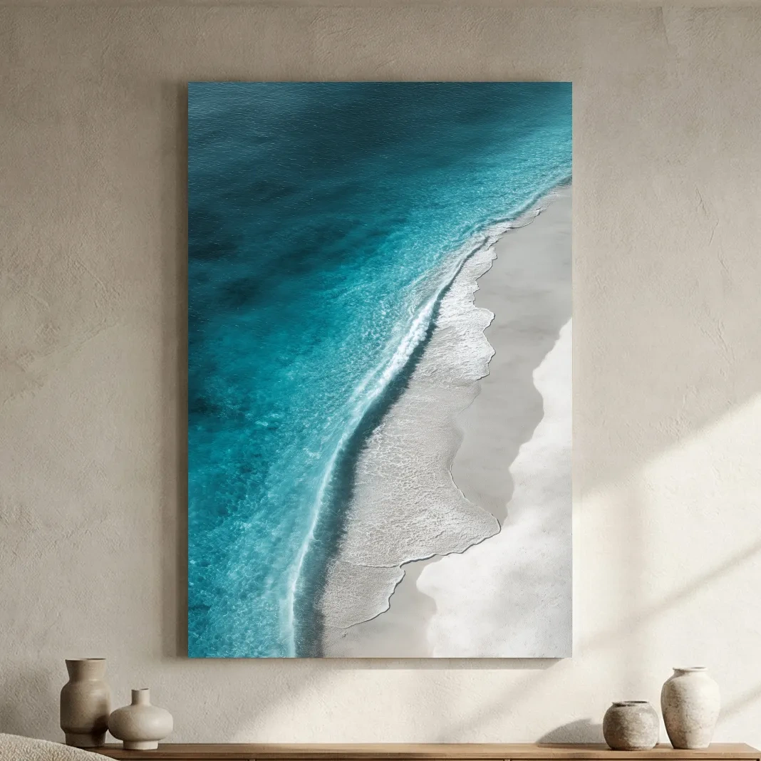 Aerial Tropical Shoreline Waves - Minimalist Coastal Photographic Wall Art