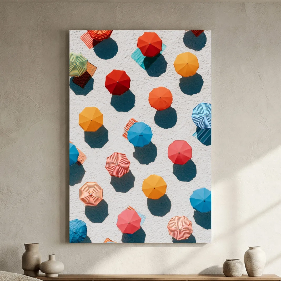 Geometric Beach Umbrellas Aerial Painting - Abstract Summer Wall Art
