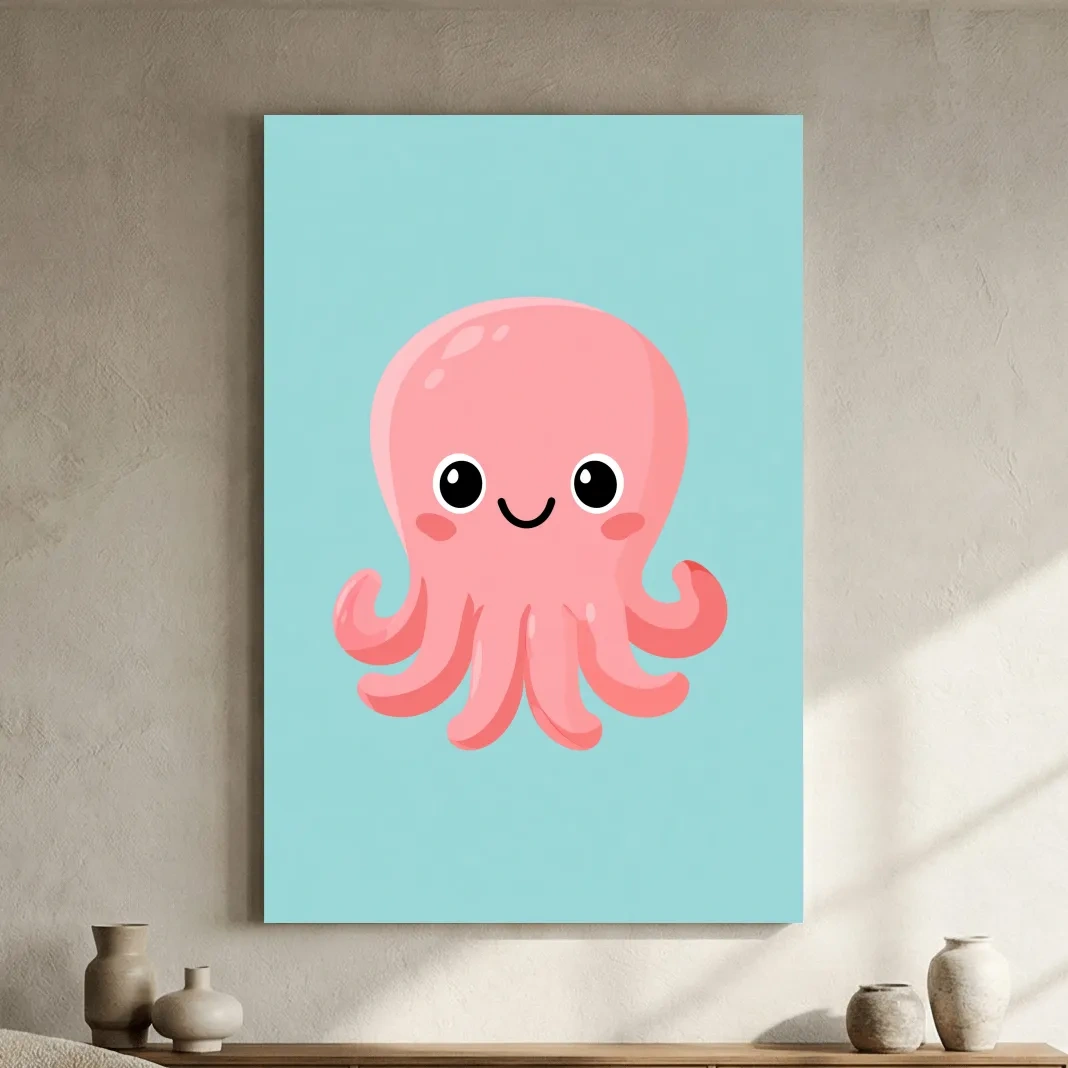 Cute Baby Squid Illustration - Underwater Nursery Marine Life Art