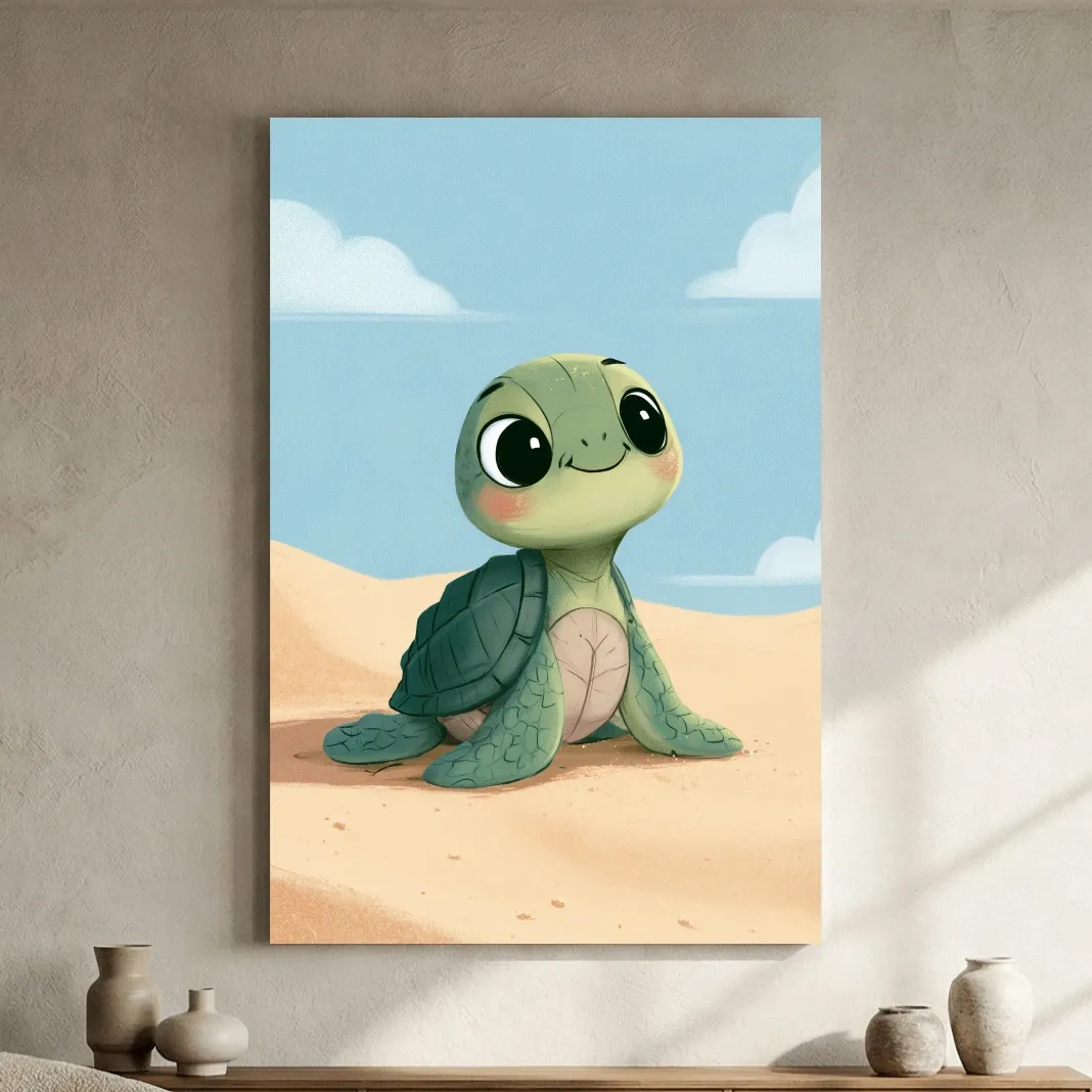 Cute Baby Turtle Illustration - Underwater Nursery Marine Life Art