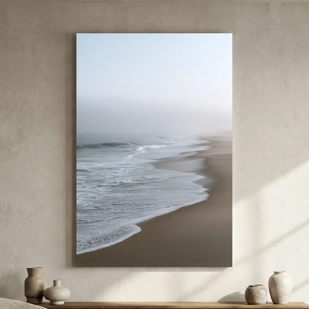 Misty Minimalist Beach Waves - Photographic Boho Wall Art