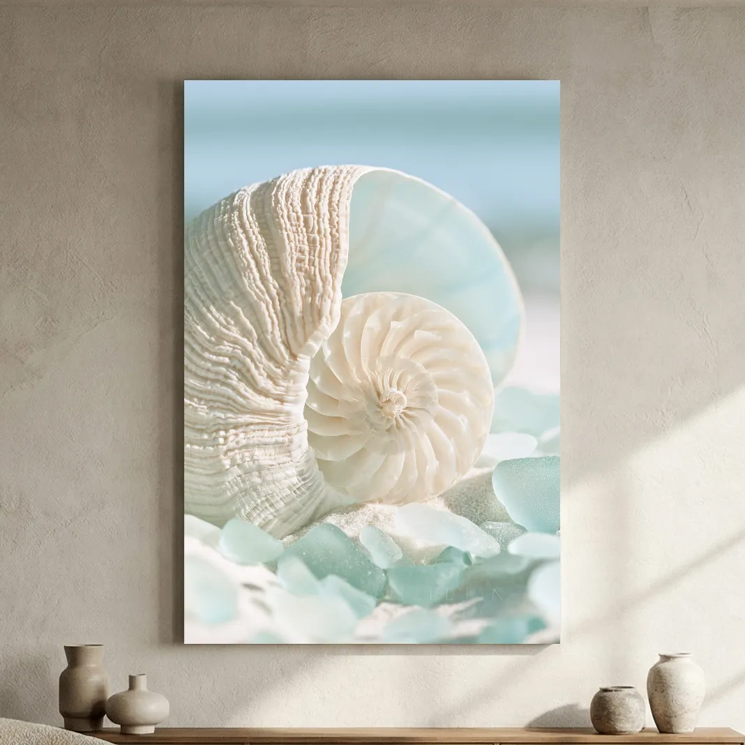 Nautilus Shell Sea Glass Still Life - Photographic Coastal Wall Art