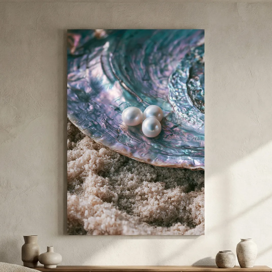 Iridescent Abalone Shell With Pearls - Photographic Coastal Still Life Wall Art