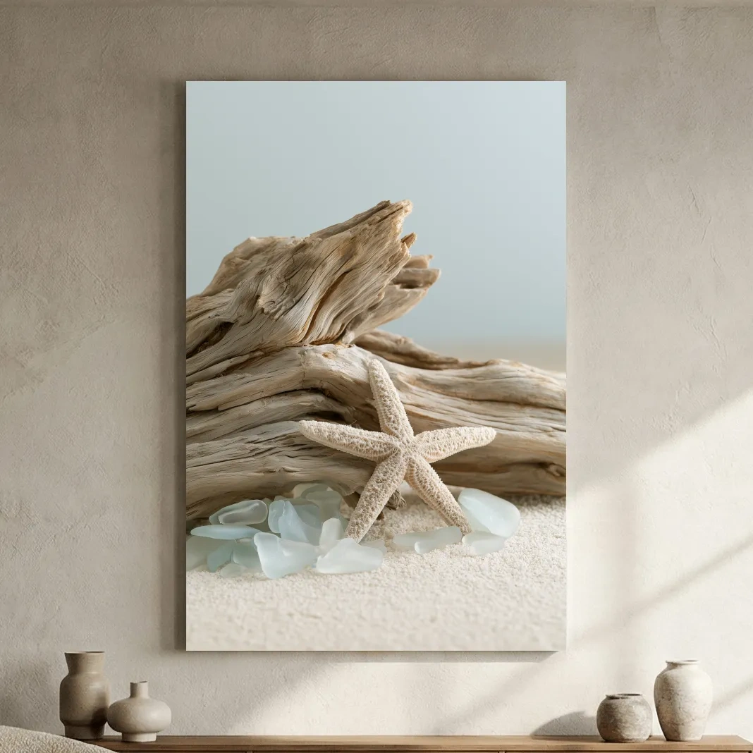Driftwood Starfish Sea Glass Still Life - Photographic Beach Wall Art