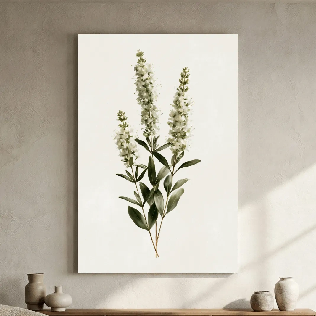 Minimalist White Coastal Florals - Botanical Illustration Wall Art