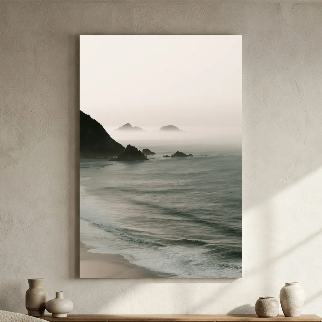 Misty Coastal Sea Stacks - Minimalist Photographic Wall Art