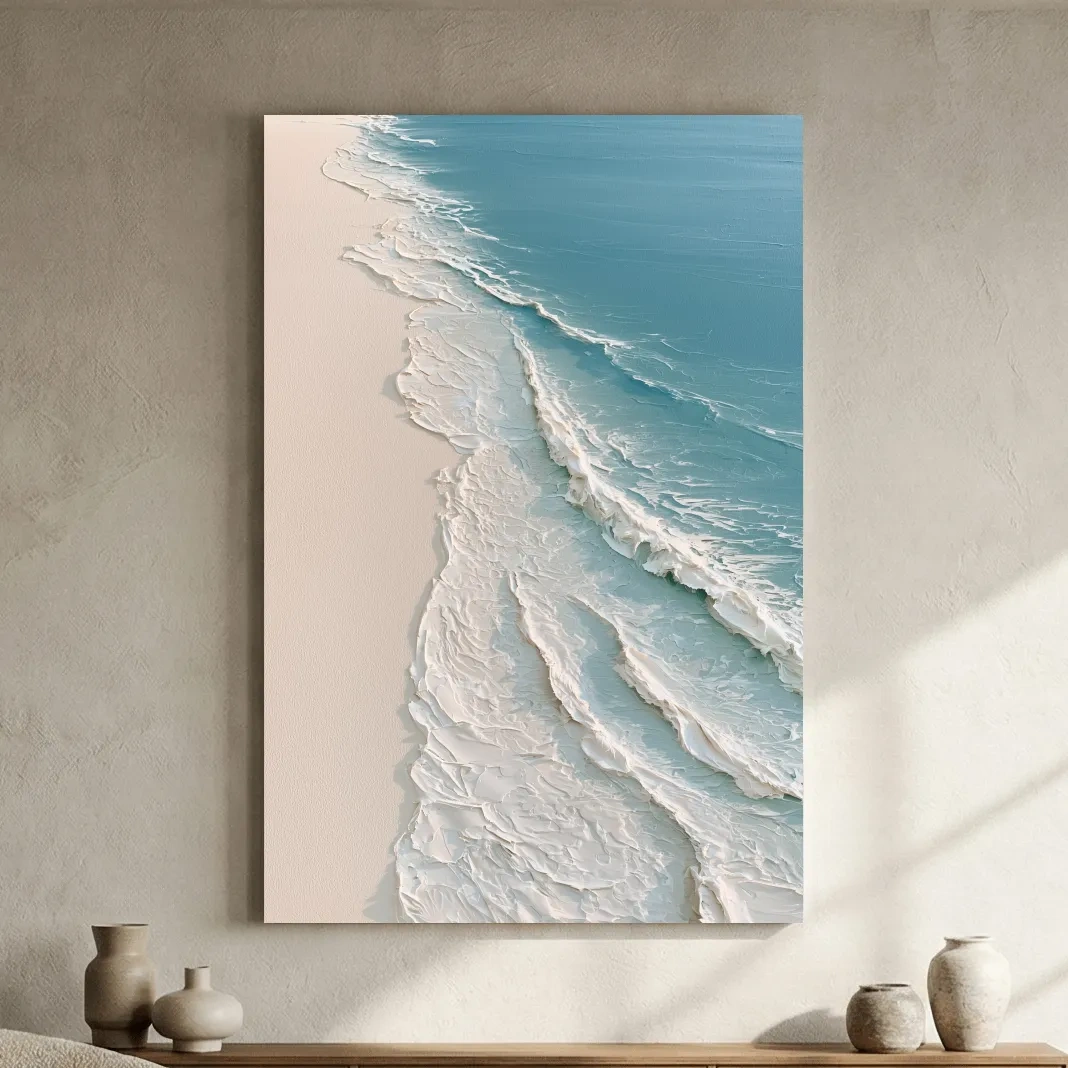 Aerial Ocean Waves Painting - Serene Coastal Seascape Wall Art