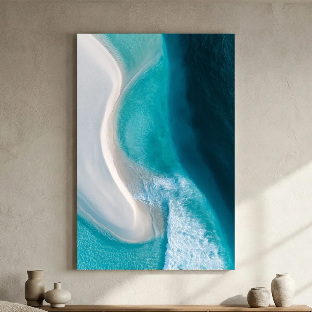 Tropical Aerial Sandbar Waves - Abstract Photographic Ocean Wall Art