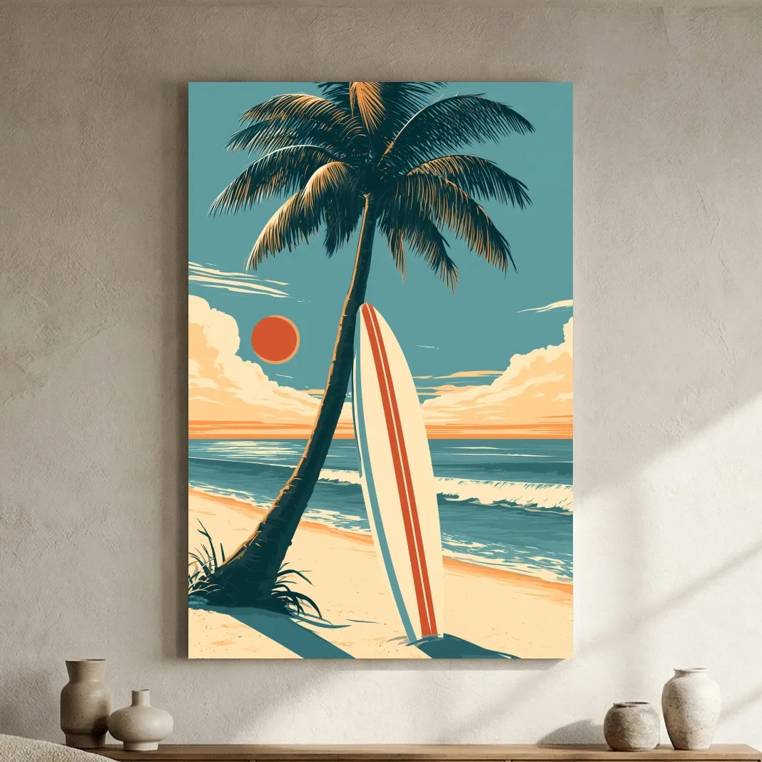 Vintage Surfboard Palm Beach - Retro Surfer Wall Art