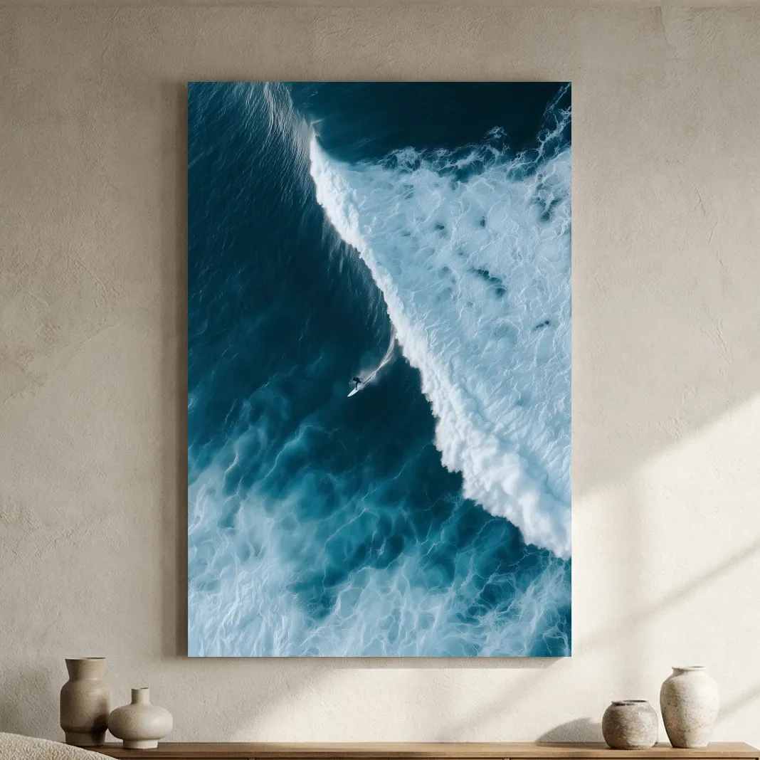 Aerial Surfer Riding Breaking Wave - Photographic Ocean Wall Art