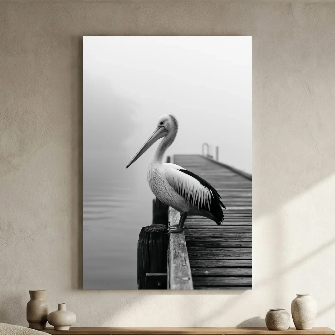 Minimalist Pelican On Pier - Photographic Wall Art