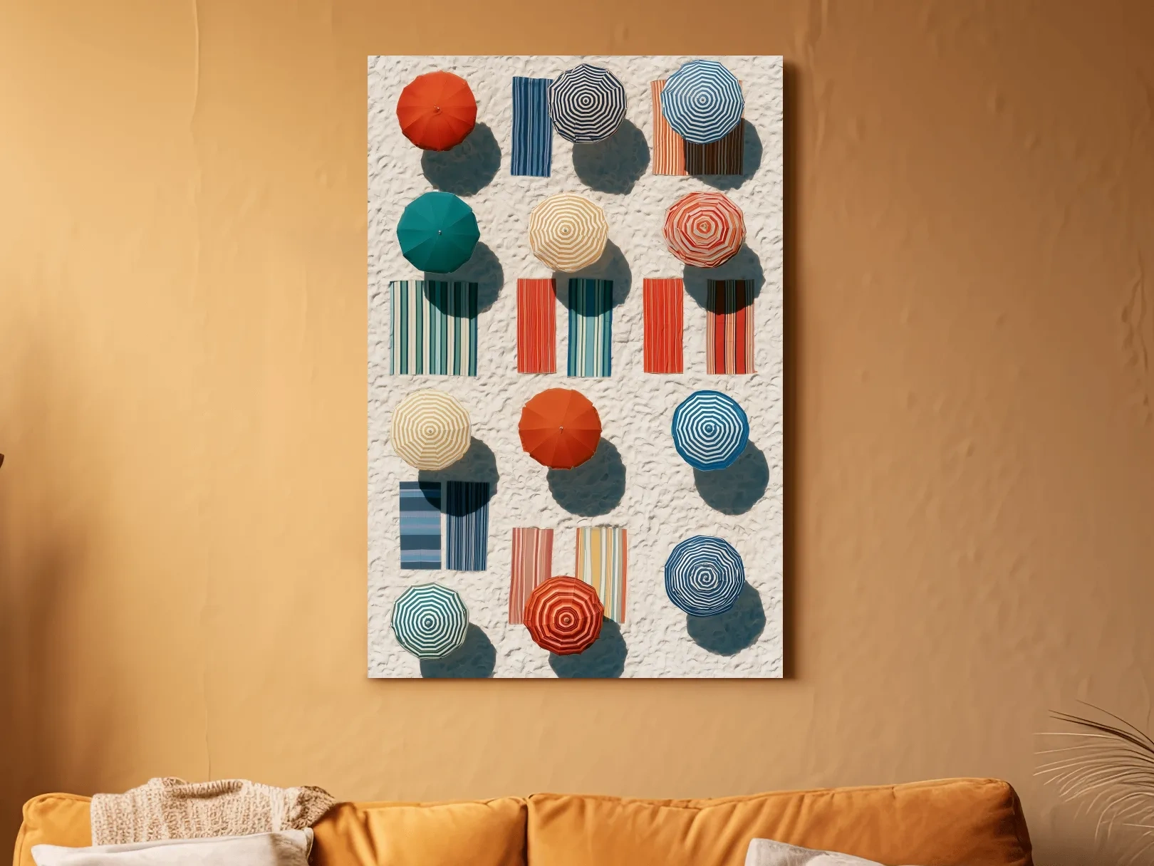 Aerial Beach Umbrellas Painting - Geometric Abstract Coastal Wall Art