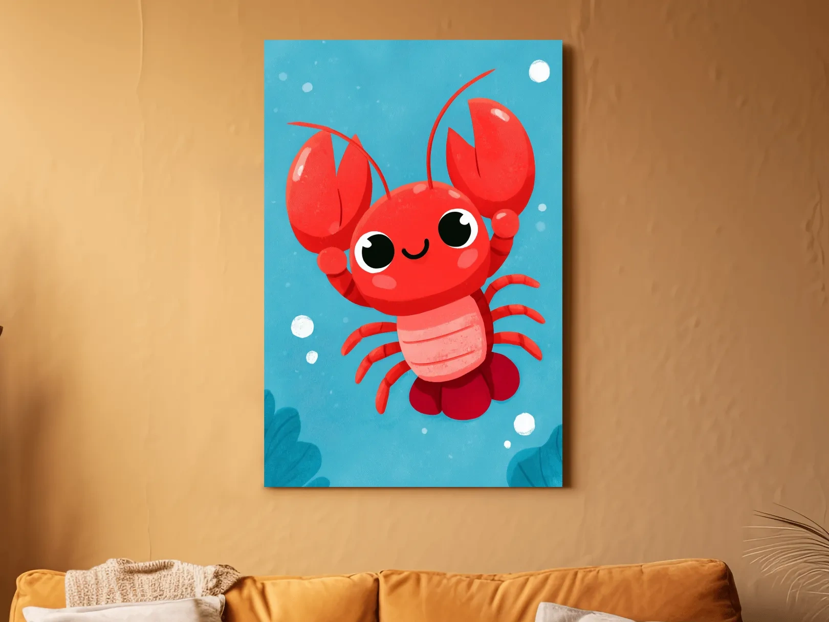 Cute Baby Lobster Underwater Illustration - Nursery Marine Life Wall Art
