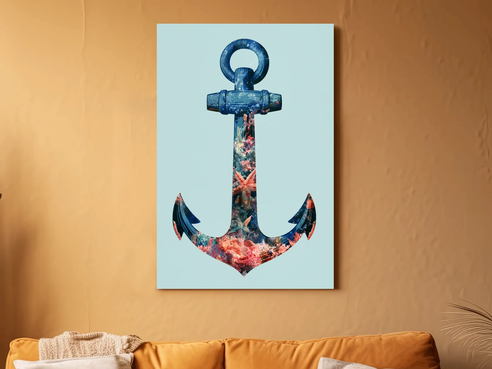Underwater Coral Anchor Double Exposure - Minimalist Nautical Illustration Art