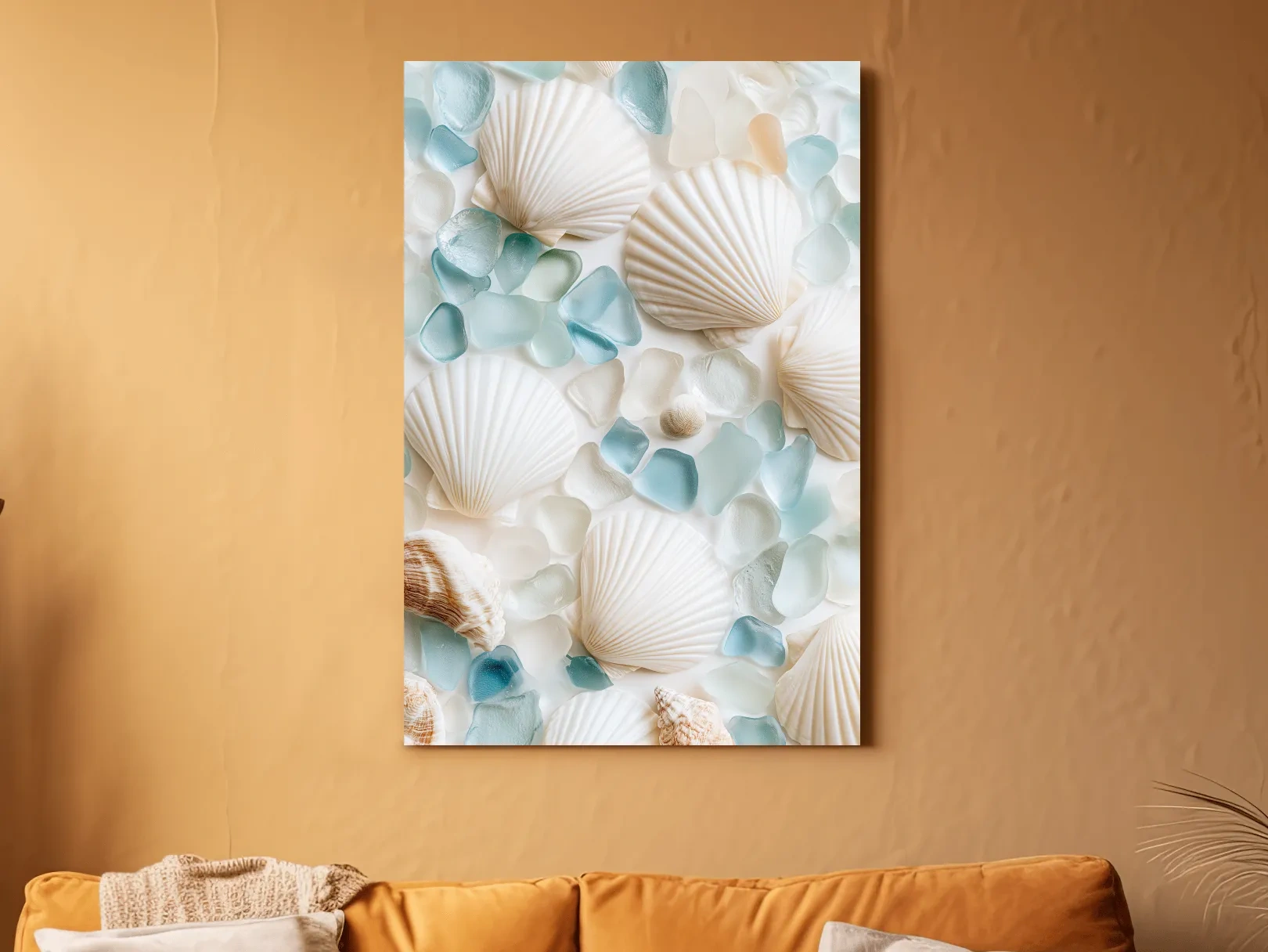 Sea Glass And Seashell Flat Lay - Minimalist Hamptons Photographic Wall Art