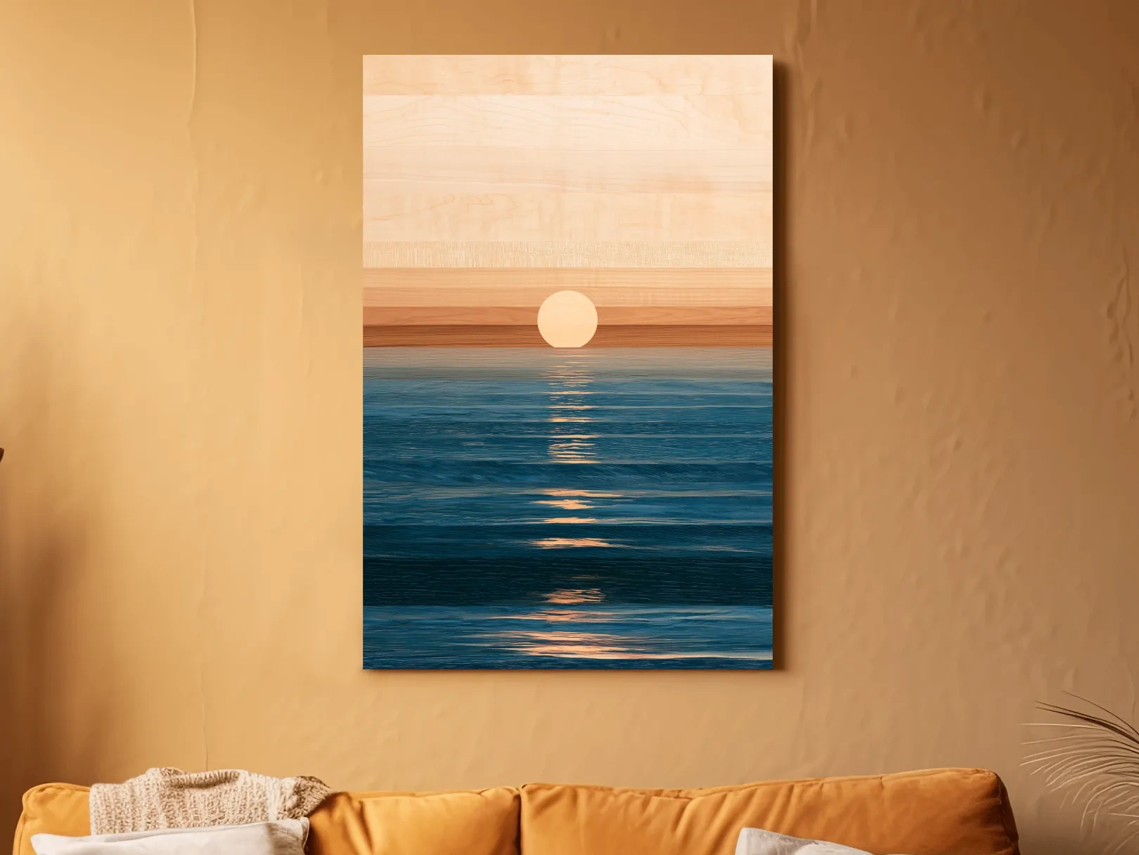 Minimalist Ocean Horizon Sunset - Mixed Media Wall Art