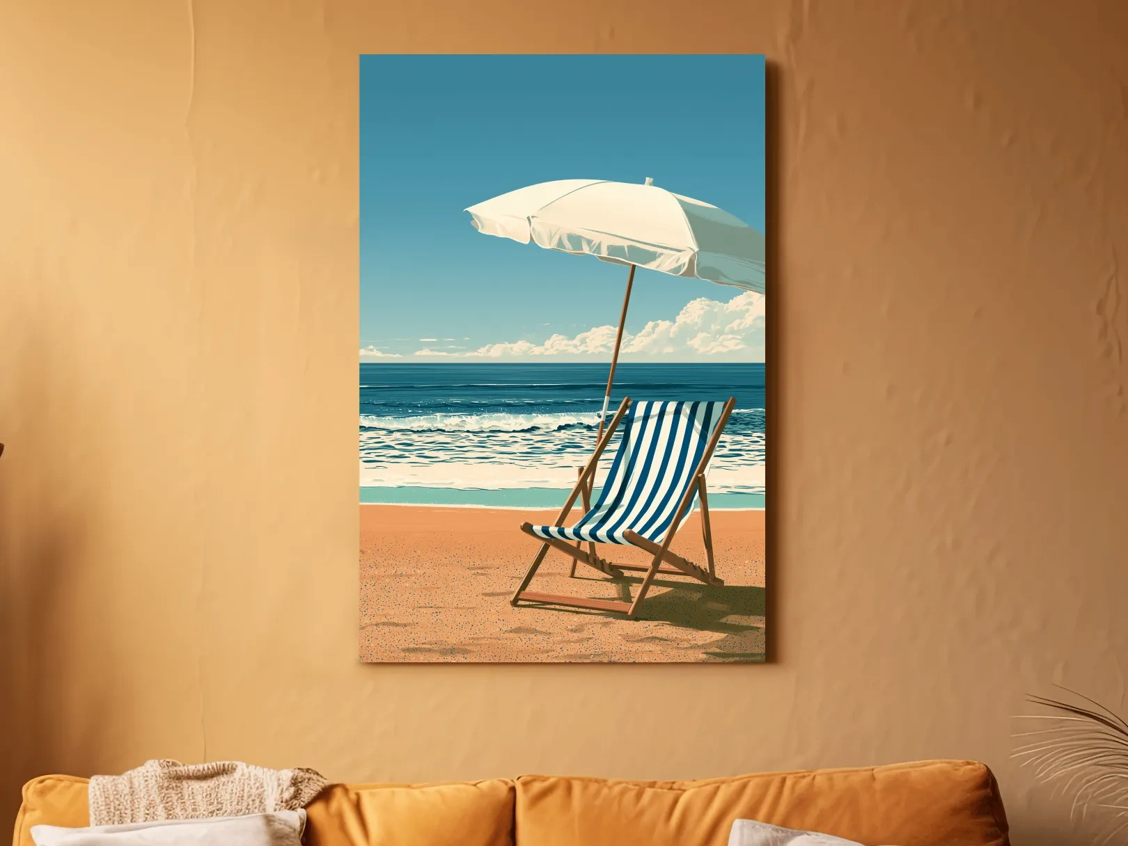 Mid-Century Beach Chair Umbrella - Retro Vector Wall Art