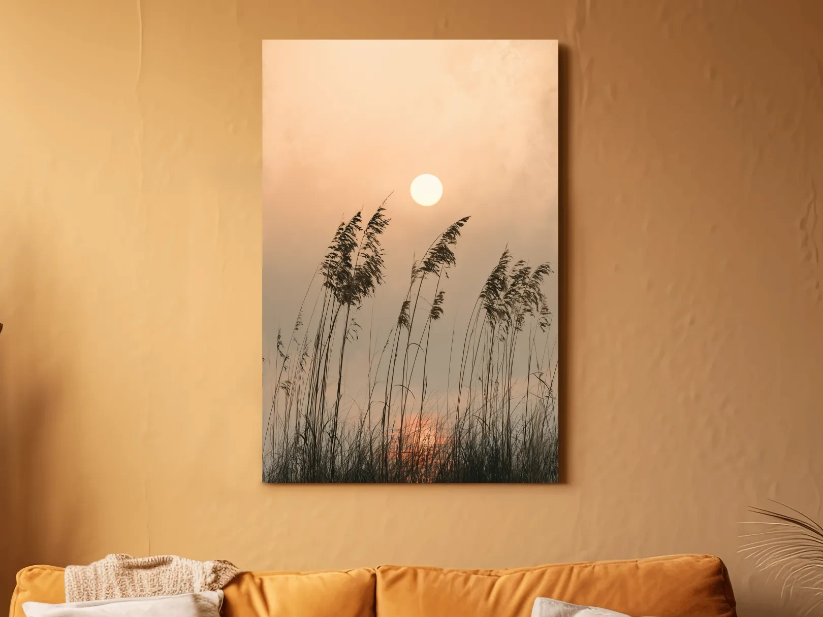 Surreal Seagrass Silhouette Sunset - Boho Botanical Illustration Art