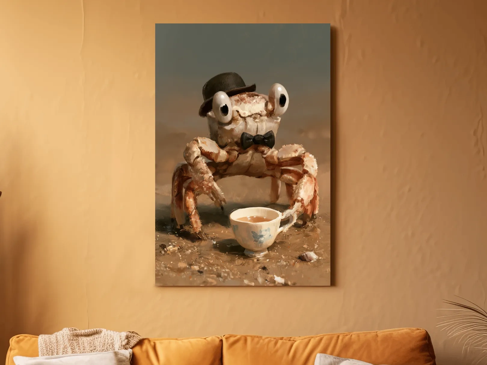 Whimsical Dapper Crab Tea Party - Folk Art Painting Wall Art