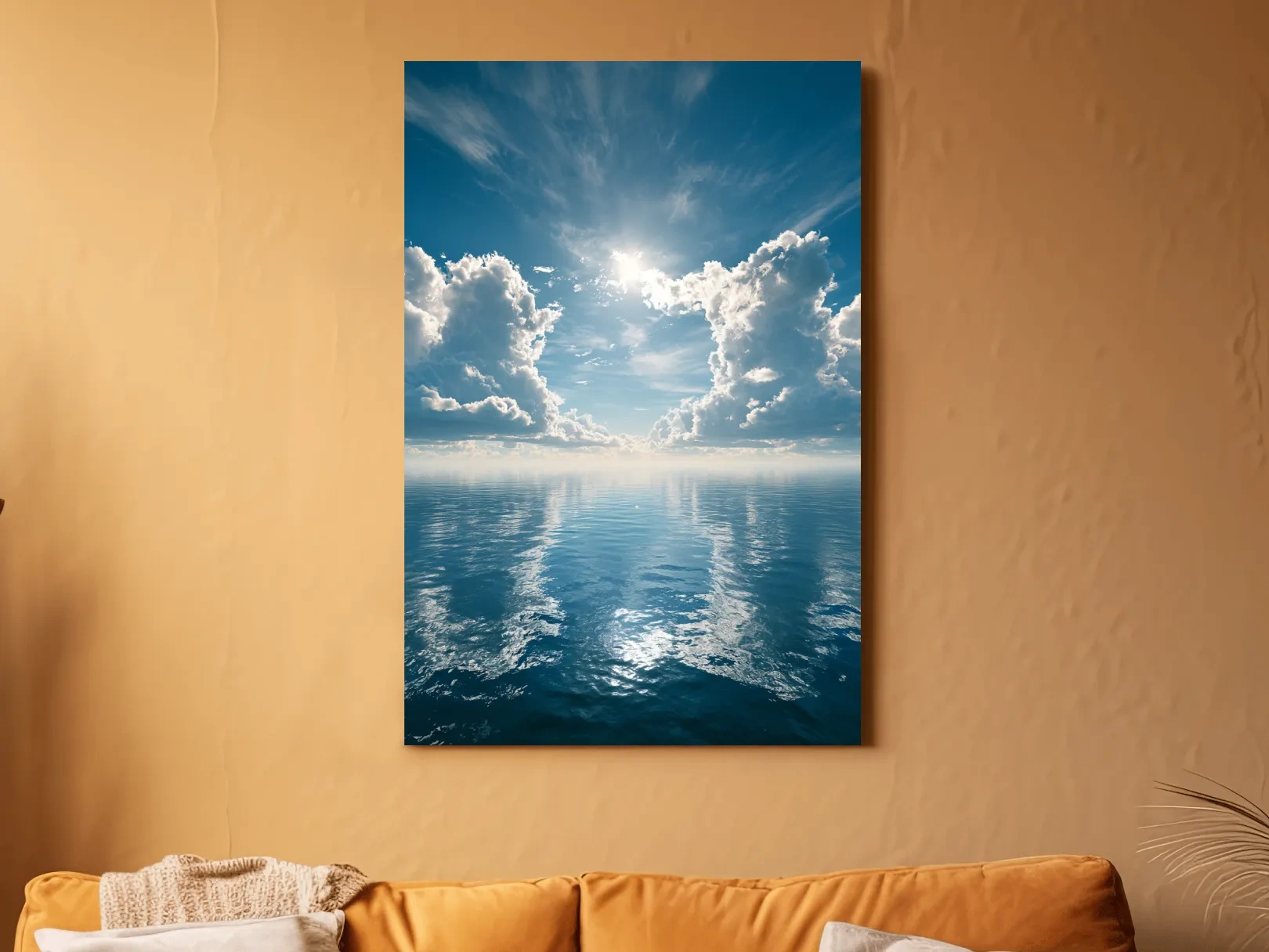 Serene Sunlit Ocean Clouds - Seascape Photography Wall Art