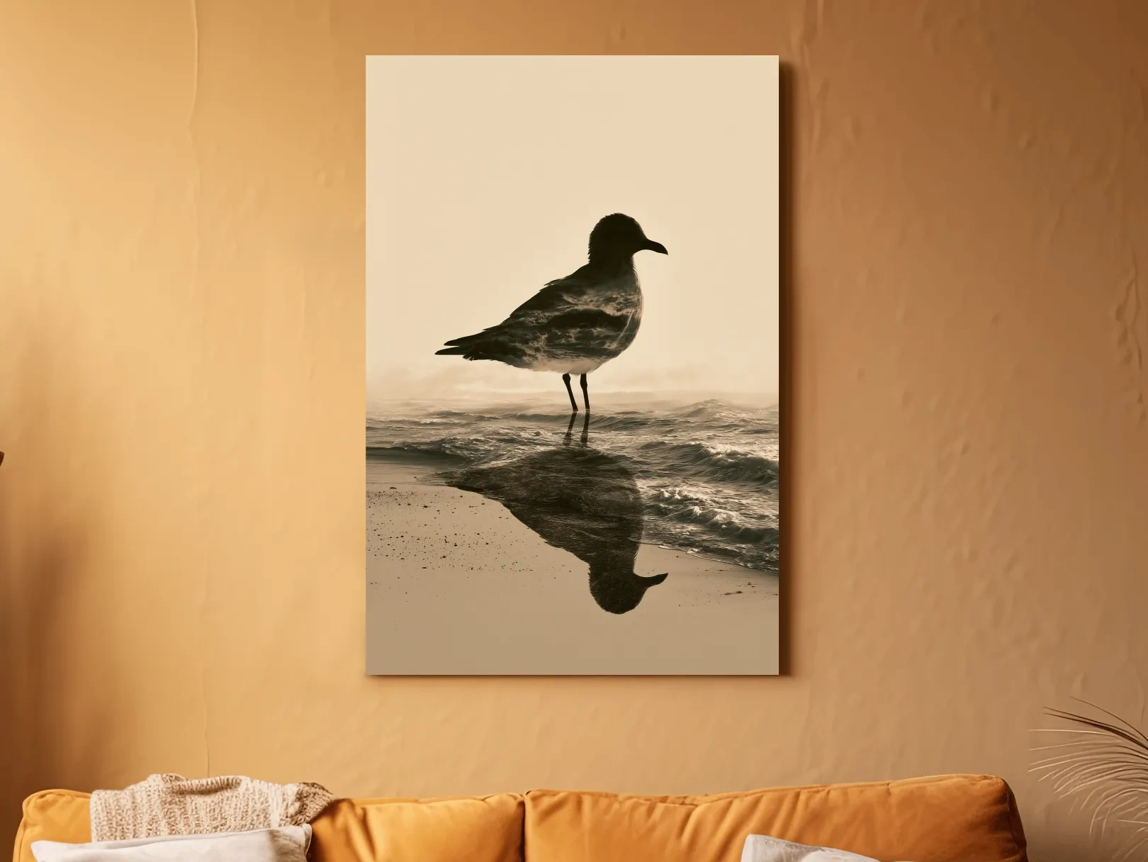 Seagull Double Exposure Silhouette - Beach Photographic Wall Art