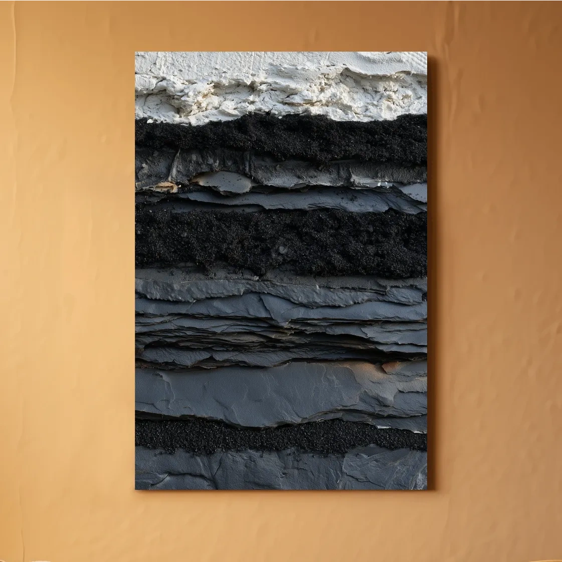 Layered Stone and Sand Strata - Abstract Mixed Media Wall Art