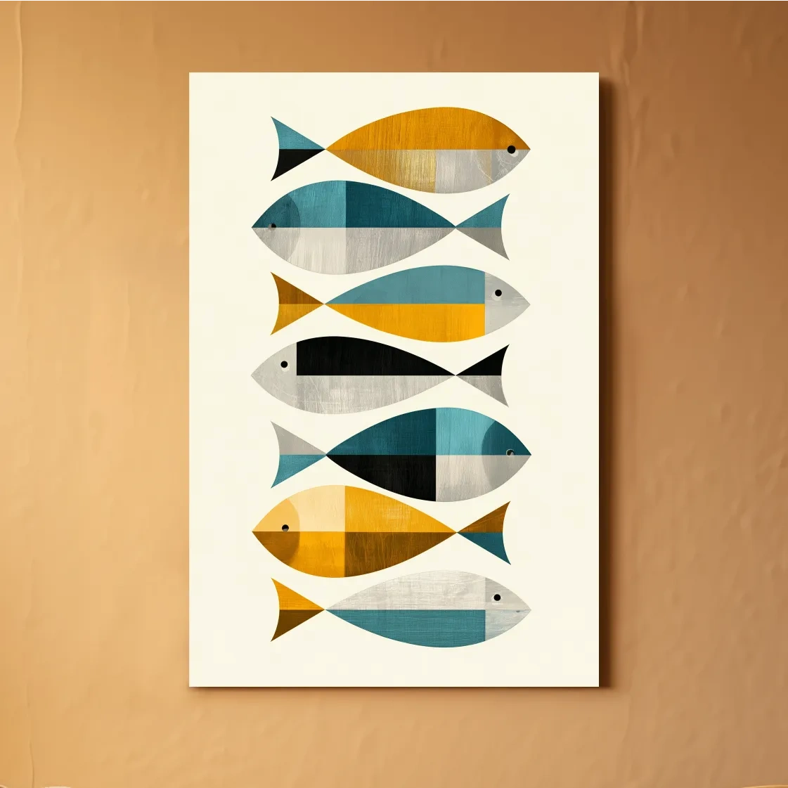 Mid-Century Geometric Fish Illustration - Marine Life Wall Art